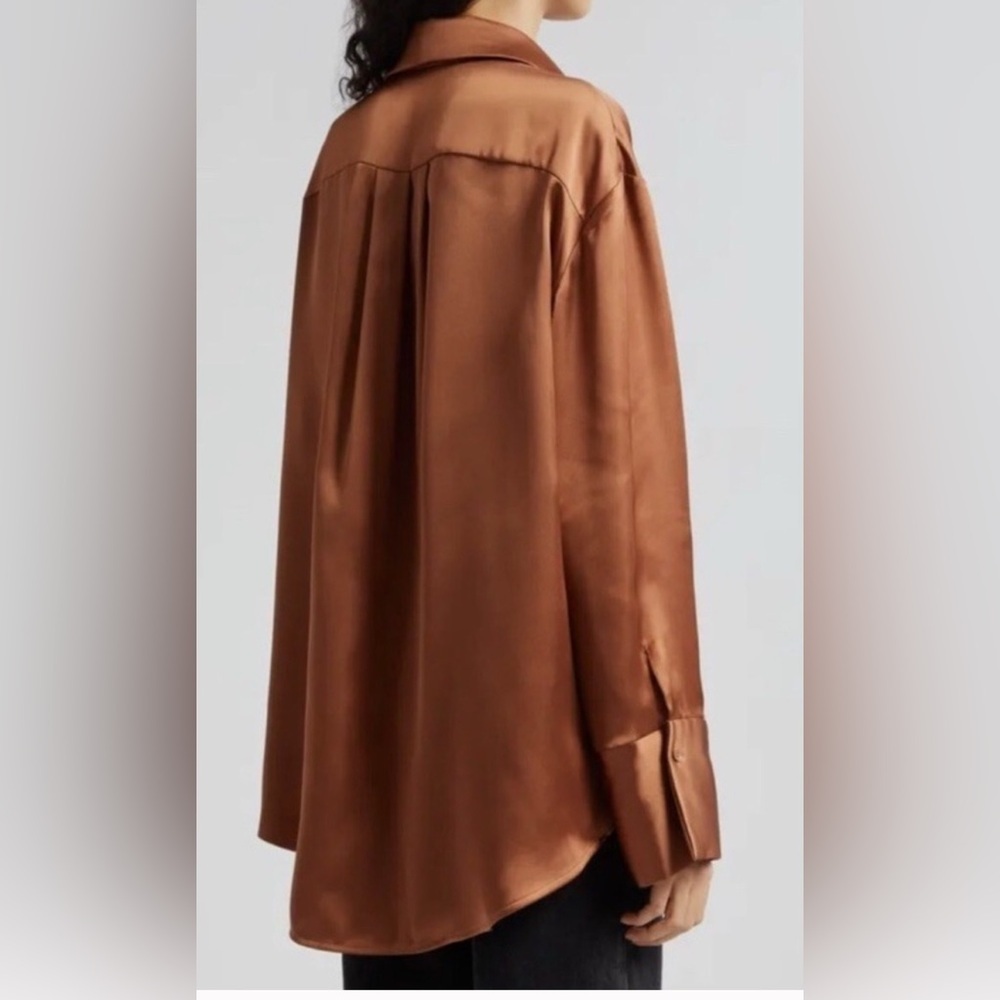 Alice + Olivia Finley Utility Oversized Copper Satin Blouse NWT - Picture 6 of 15